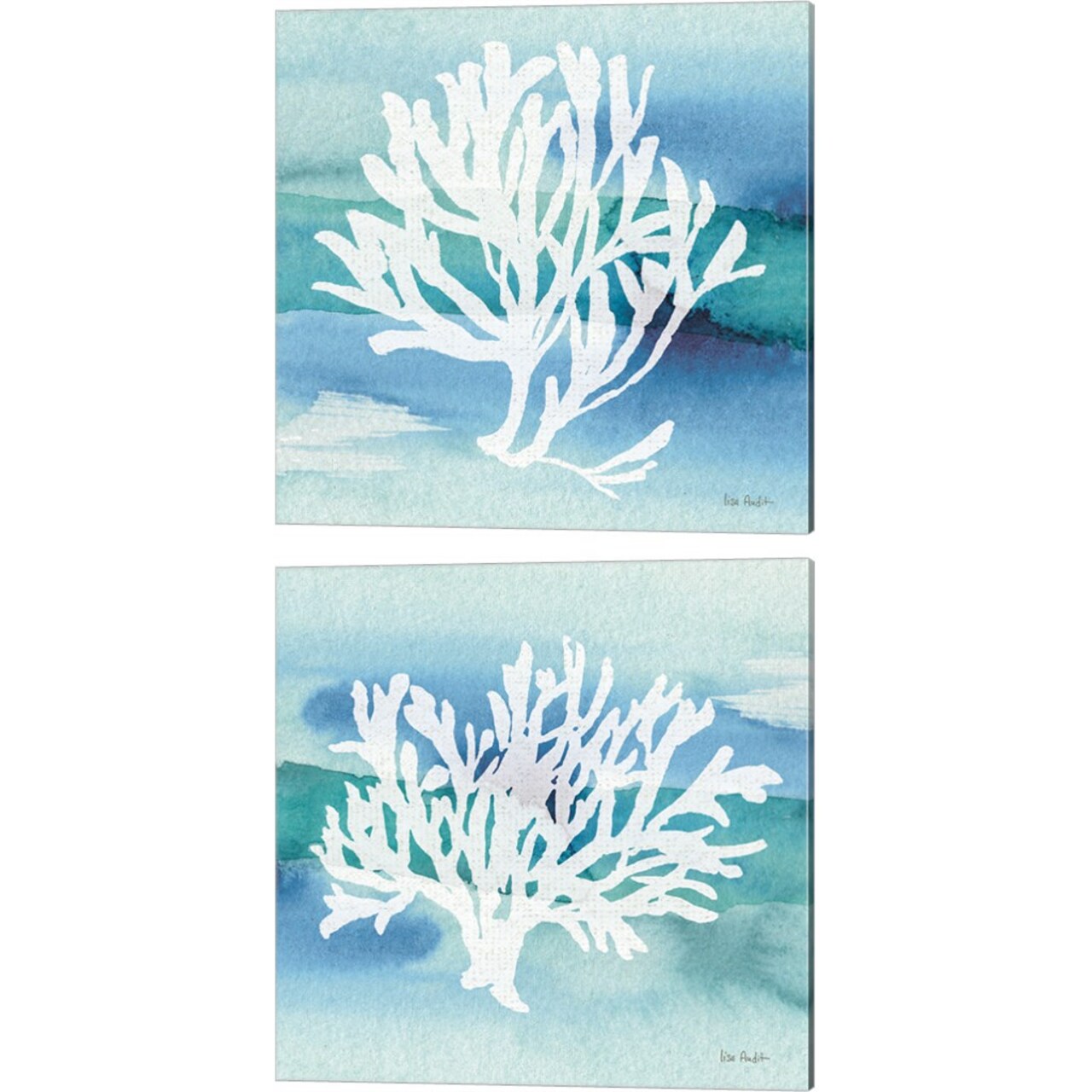 Sea Life Coral by Lisa Audit 14" x 14" Canvas Wall Art (Set of 2)